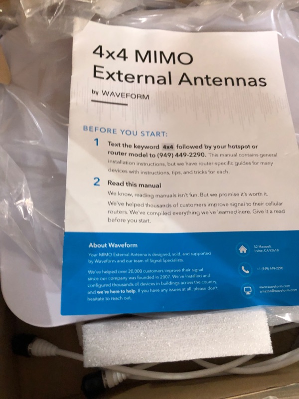 Photo 5 of  **** LIKE NEW ******MIMO Panel Antenna Kit by Waveform | +9 dBi Gain | 2x2 600-2700 MHz | for 3G, 4G LTE, 5G Modems, Routers, & Cell Boosters | TS9, SMA, U.FL Adapters (Twin Cable)