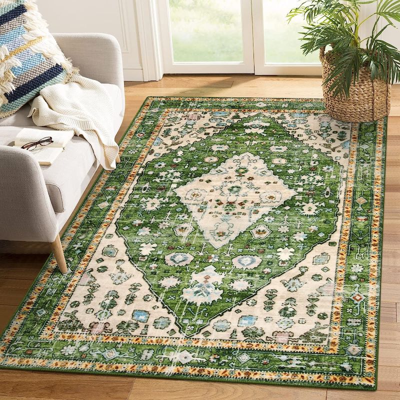Photo 1 of 
Lahome Boho Tribal Area Rug - 4x6 Green Machine Washable Bedroom Rugs for Living Room, 