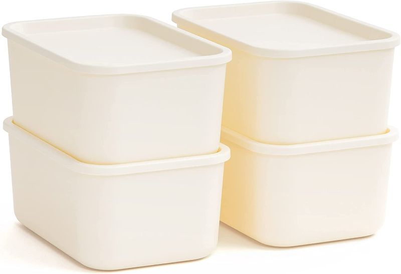 Photo 1 of (SEE NOTES) Plastic Modular Basket Bin & Lid, Small, 4-Pack