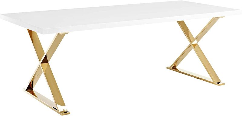 Photo 1 of *LEGS ONLY**Modway Sector Modern Dining Table with Stainless Steel Metal X-Base in White GOLD