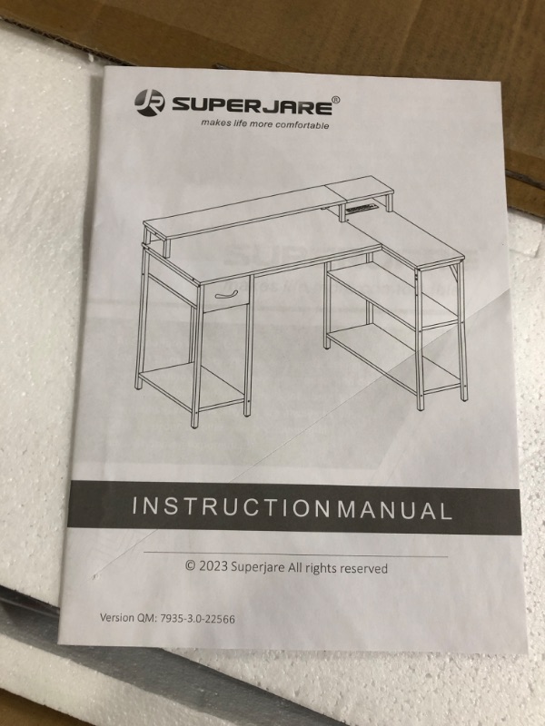 Photo 2 of ***NONFUNCTIONAL - MISSING PARTS - SEE NOTES***
SUPERJARE L Shaped Computer Desk with Power Outlets & LED Strips