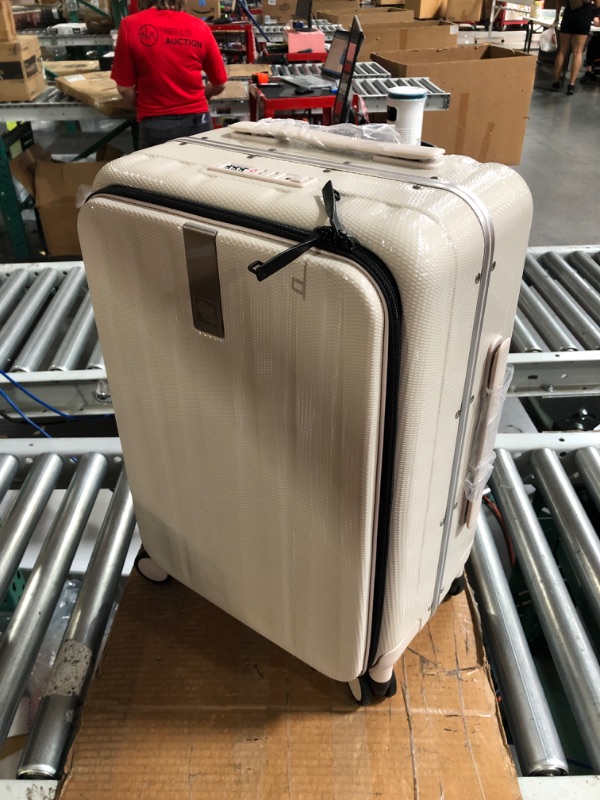 Photo 2 of (SEE NOTES) Hanke Lightweight Hardside Luggage 8 Spinner Silent Wheels Travel Suitcase, Off White, Carry-On 20-Inch