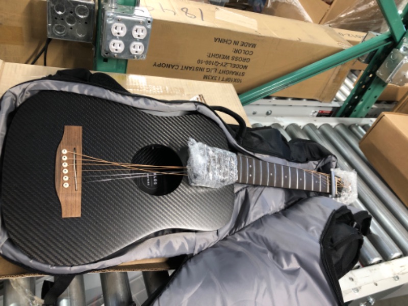 Photo 3 of KLOS Travel Guitar, Durable Carbon Fiber Acoustic Guitar - Black with Gig Bag, Strap, Capo and more