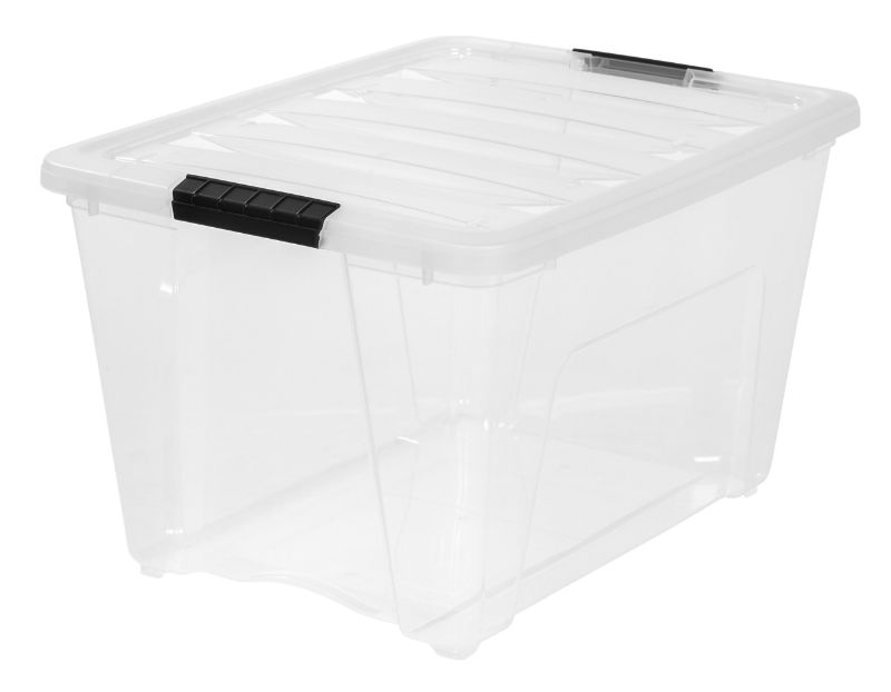 Photo 1 of **MISSING LID**  IRIS 53 Quart Stack & Pull Box, Clear 53 Qt. - 1 Pack (CLEAR) Clear/Black Buckle