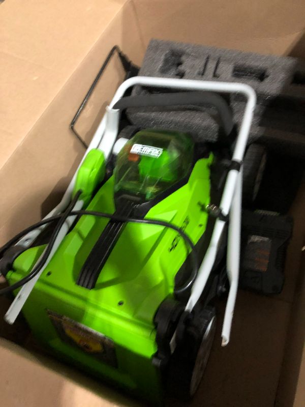 Photo 4 of (PARTS ONLY, NON-FUNCTIONAL) **Greenworks 40V 17-inch Cordless Lawn Mower, 4Ah Battery and Charger, MO40B411