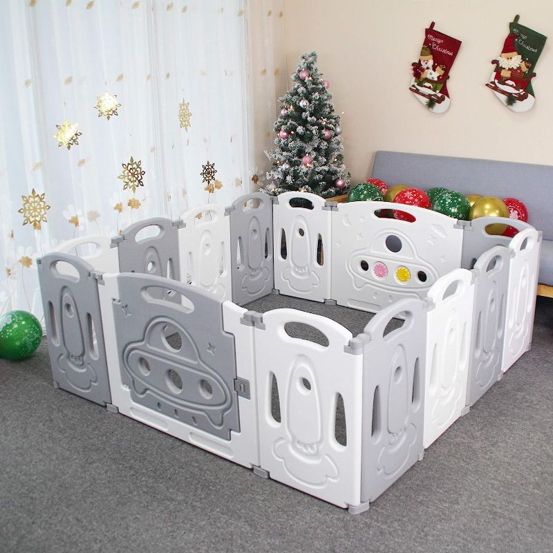 Photo 1 of Gupamiga Foldable Baby playpen Baby Foldin 12+2 Panels (Grey White)