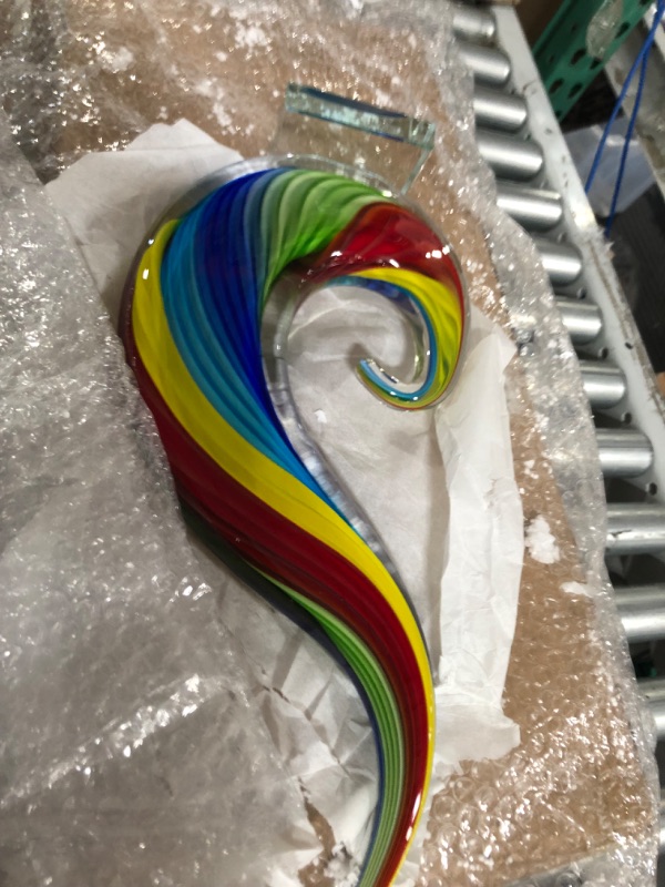 Photo 2 of *LIKE NEW*Luxury Lane Hand Blown Rainbow Swirl Sommerso Art Glass Sculpture 15 inch Tall Centerpiece Table Decoration