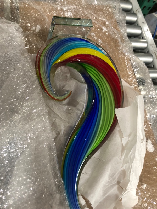 Photo 3 of *LIKE NEW*Luxury Lane Hand Blown Rainbow Swirl Sommerso Art Glass Sculpture 15 inch Tall Centerpiece Table Decoration