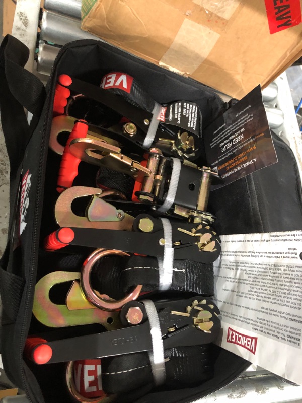 Photo 1 of *NEW*Vehiclex 4 Pack 2" x 10' Wheel Tie Down Straps with Snap Hooks - 11023 lbs BS Ratchet Straps -