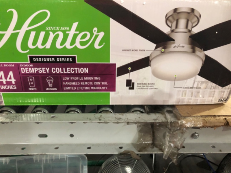 Photo 4 of (USED/ Hunter Dempsey Indoor Low Profile Ceiling Fan with LED Light and Remote Control, 44", Brushed Nickel