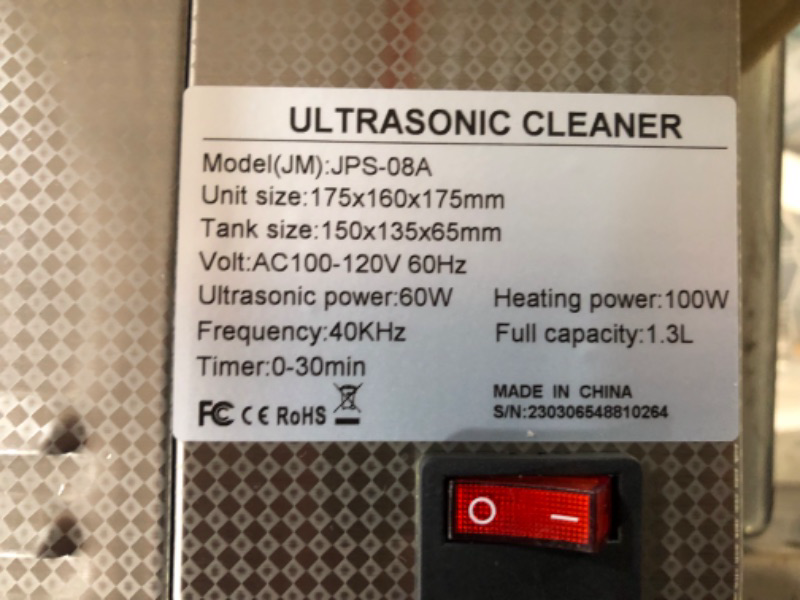 Photo 4 of 1.3L Stainless Ultrasonic Cleaning Machine JPS-08A
