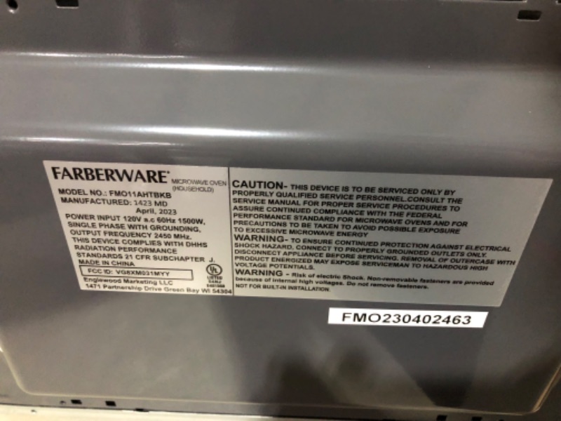 Photo 2 of ***PARTS ONLY***
Farberware Countertop Microwave 1.1 Cu. Ft. 1000-Watt