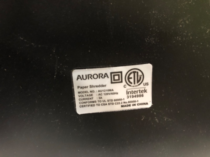 Photo 4 of Aurora AU1210MA Professional Grade High Security 12-Sheet Micro-Cut Paper/CD Credit Card Shredder  **NOT TESTED**