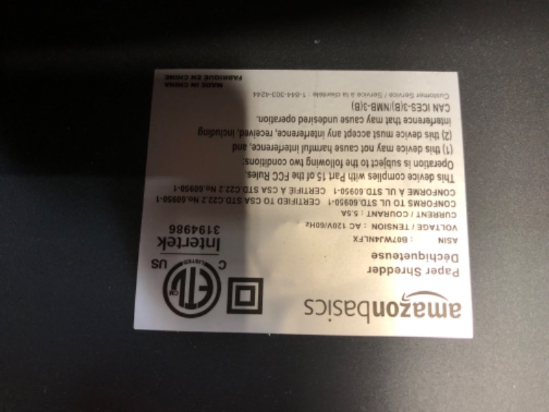 Photo 1 of Amazon Basics 24-Sheet Cross-Cut Paper/CD/Credit Card Shredder **POWERS ON**