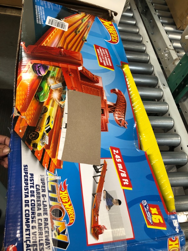 Photo 4 of ?Hot Wheels Track Set with 6 1:64 Scale Toy Cars and 6-Lane Race Track, Includes Track Storage and Lights and Sounds, Super 6-Lane Raceway ???