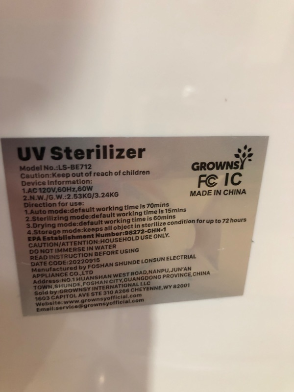 Photo 3 of GROWNSY UV Light Sanitizer, 4-in-1 Bottle Sterilizer and Dryer 