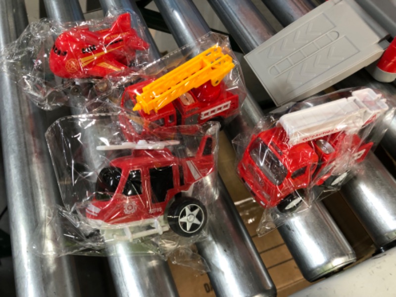 Photo 1 of Fire Truck Car Toys Set, Friction Powered Car Carrier Trailer with 2 Rescue Car, Helicopter, Plane