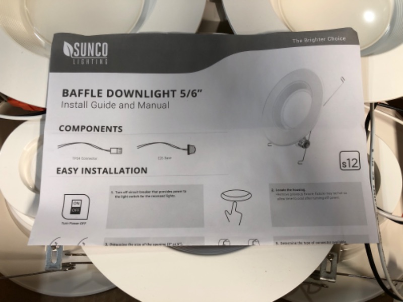 Photo 4 of Sunco Lighting 12 Pack 5/6 Inch LED Can Lights Retrofit Recessed Lighting, Baffle Trim, Dimmable, 2700K Soft White, 13W=75W, 1050 LM, Damp Rated, Replacement Conversion Kit, UL Energy Star