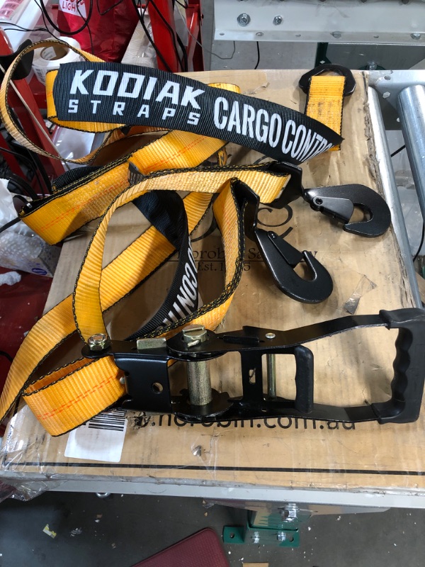 Photo 2 of 4 Pack Axle Tie Down Strap Combo with Snap Hook Ratchet-2 Inch x 114 Inch -Include 36” Axle Straps for Trucks- Heavy Duty 3333lbs Working Load KODIAK STRAPS- only one strap