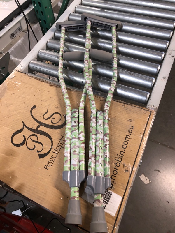 Photo 1 of My Crutches - Fashion Designed Youth Crutches for Kids/Teens w Adjustable Handgrip and Length - Green CAMO - for Heights 4'5" to 5'1" - Made of Lightweight, Durable Aluminum w Underarm Padding