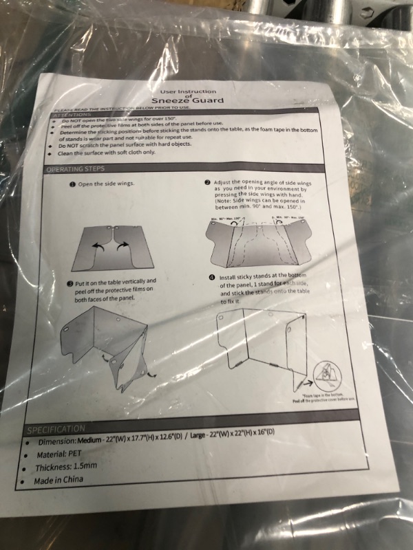 Photo 2 of  Sneeze Guard Desk Shield - Ultra Transparent, Full Protection, Protective Barrier, Partition, Clean PET Material 22x22x16