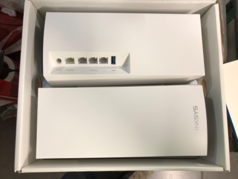 Photo 3 of Linksys MX12600 Velop Intelligent Mesh WiFi 6 System: AX4200, Tri-Band Wireless Network for Full-Speed Home Coverage, 8,100 sq ft (White, 3-Pack) WIFI 6 8100 Sq. ft - 120+ Devices