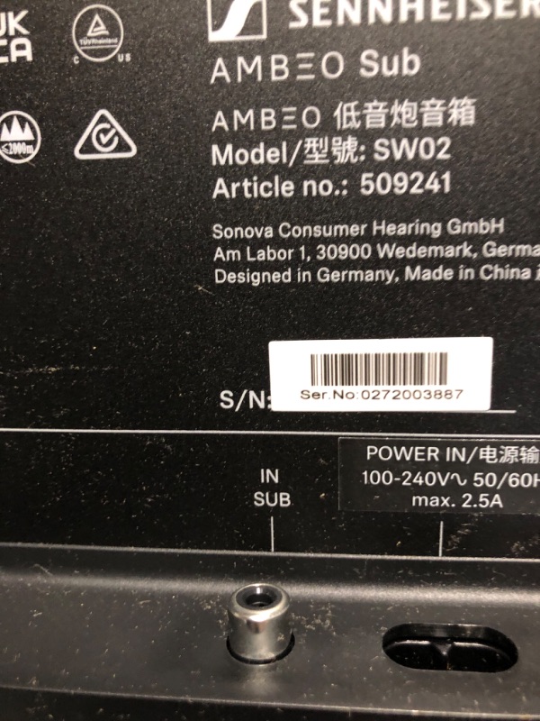 Photo 4 of  UNABLE TO TEST Sennheiser AMBEO Subwoofer for TV and Music with Immersive 3D Surround Sound a Thundering Deep Bass Down to 27 Hz - 8'' Woofer with 350W Class D Amplifier - Black