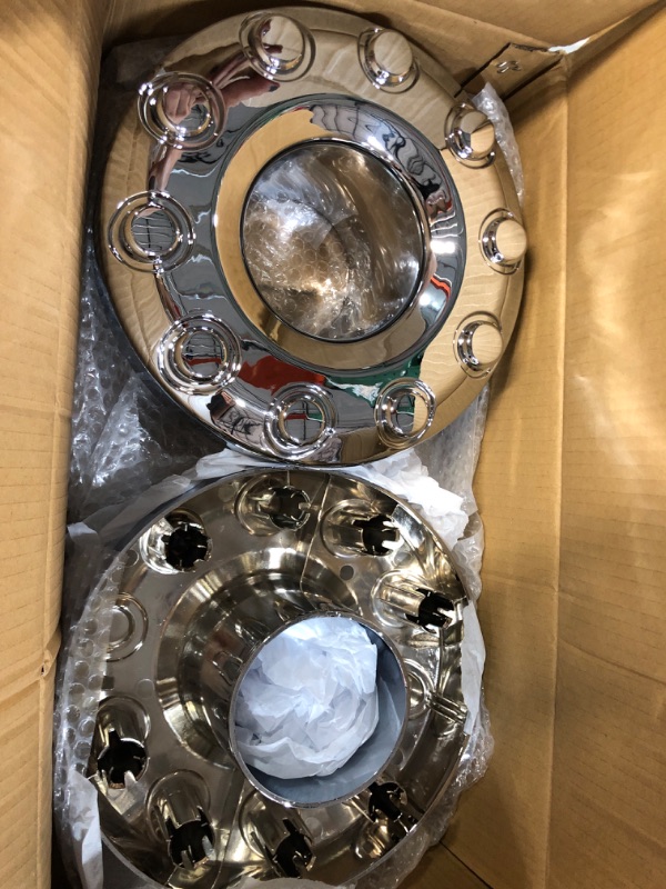 Photo 1 of Pair of Front 10 Lug Chrome Wheel Center Hub Cap 5C3Z1130NA Compatible with Ford F450 F550 Super Duty 2005?2017-19.5 in 4WD Front Wheel Center Hub Cap
