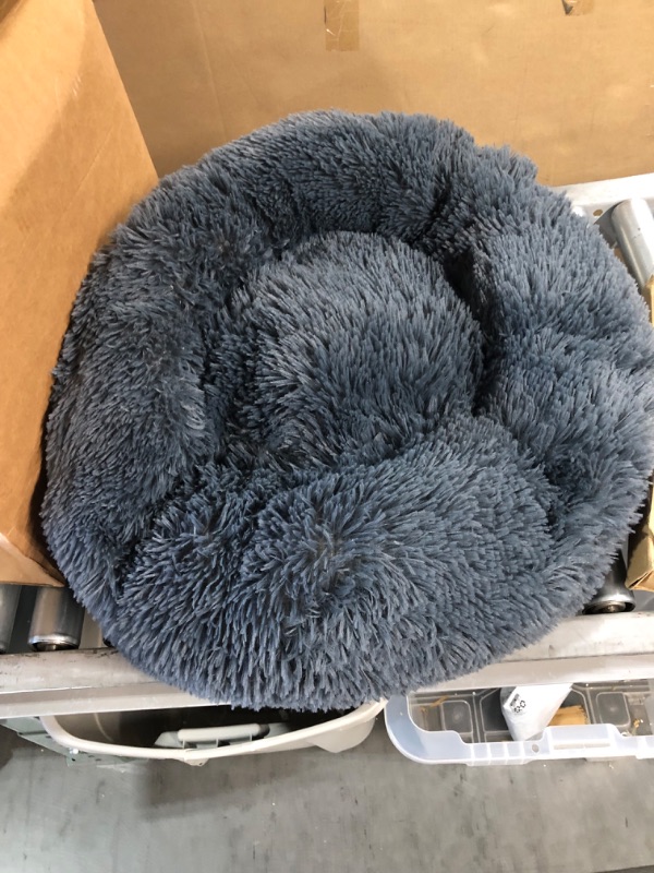 Photo 3 of *USED/SEE NOTES** Pet Bed, Anti-Anxiety Donut Cuddler Bed , Faux Fur Plush Pet Cushion with Removable Washable Cover, Blue, SMALL