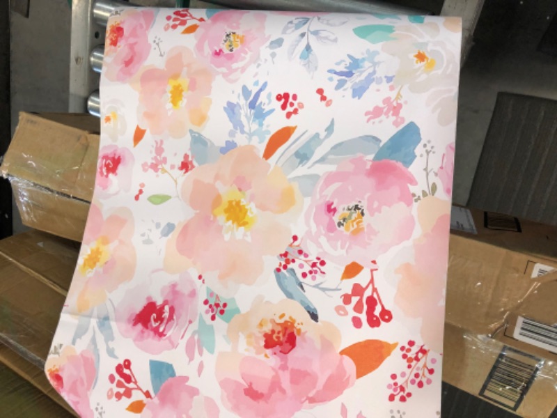 Photo 3 of **USED/ ITEM SIMILAR TO STOCK/NOT EXACT,SEE PIC*** Floral Wallpaper Peel and Stick Watercolor Cactus White/Pink/Green/Navy Blue Vinyl Self Adhesive Prepasted Decorative