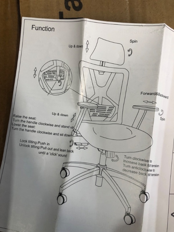 Photo 7 of **USED/SEE NOTES** Ticova Ergonomic Office Chair - High Back Desk Chair with Adjustable Lumbar Support, Headrest & 3D Metal Armrest - 130° Rocking Mesh Computer Chair Black