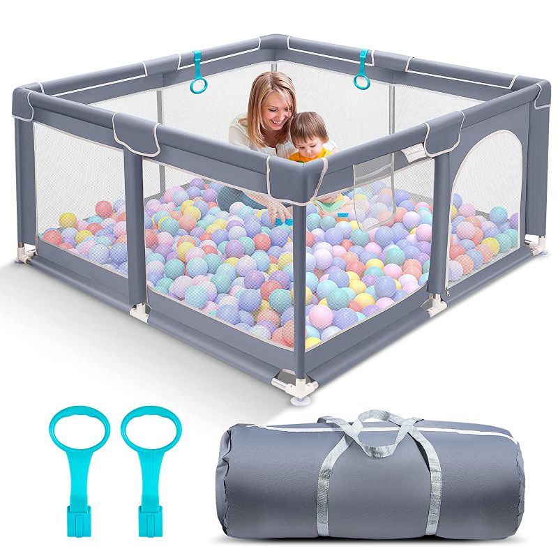 Photo 1 of **USED/SEE NOTES** Baby Playpen for Toddler, Large Playard with Soft Breathable Mesh(Gray,50”×50”) ***BALLS NOT INCLUDED*** 