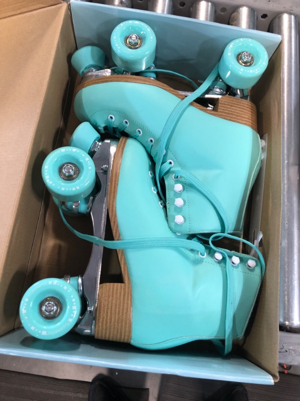 Photo 2 of Tuosamtin Roller Skates for Women/Youth with Height Adjustable stoppers Retro Quad Roller Skates for Outdoor and Indoor 7 Aquamarine