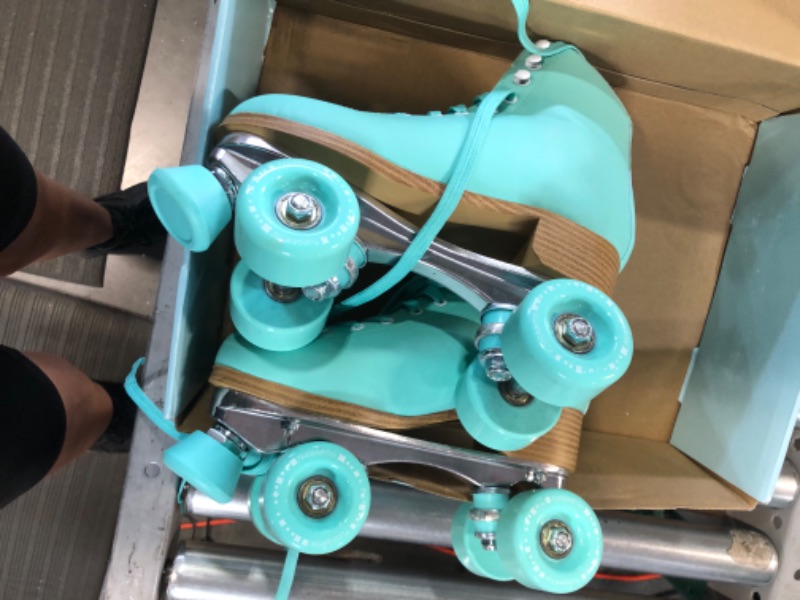 Photo 3 of Tuosamtin Roller Skates for Women/Youth with Height Adjustable stoppers Retro Quad Roller Skates for Outdoor and Indoor 7 Aquamarine