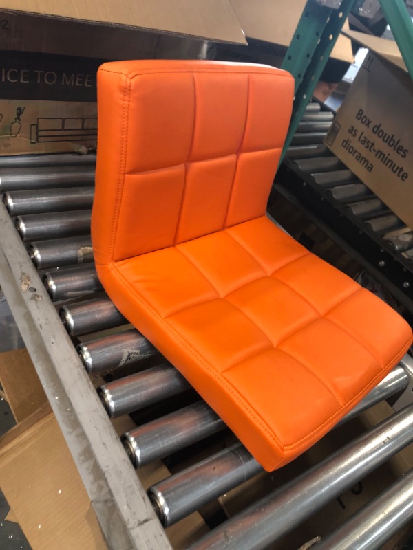 Photo 9 of ***ONLY ONE CHAIR COMPLETE*** *Missing pole on second chair see notes*Leopard Bar Stools, Modern PU Leather Adjustable Swivel Bar Stool with Back,  (Orange)