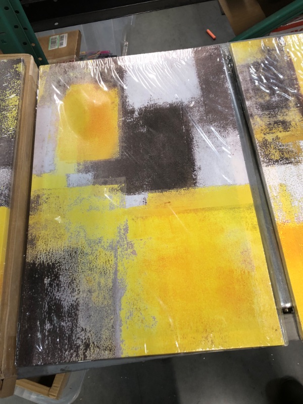 Photo 1 of Abstract Canvas Yellow Wall Art Geometric Gray Paintings, 3-piece set (16" x 24") 