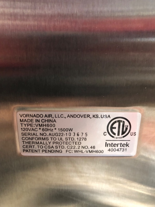 Photo 4 of *Used/Dirty* Vornado VMH600 Whole Room Stainless Steel Heater with Auto Climate Control and Remote