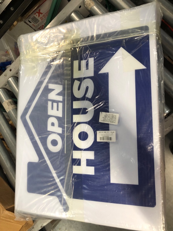 Photo 4 of 14 Pcs 24 x 18 Inch Open House Sign Double Sided with Left Right Arrows, H Metal Stakes (Blue)