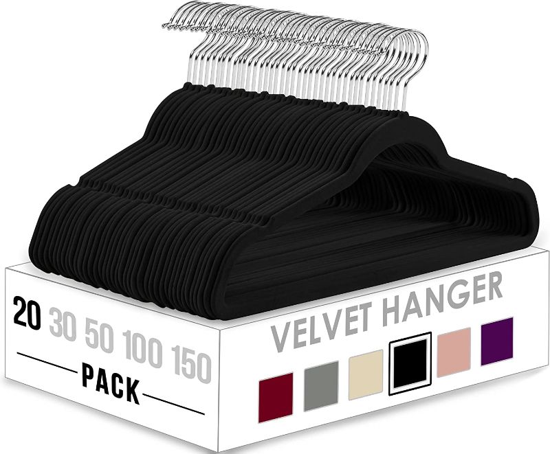 Photo 1 of *Used/Minor Damage* Utopia Home Premium Velvet Hangers 20 Pack, Black with 360 Degree Rotatable Hook 