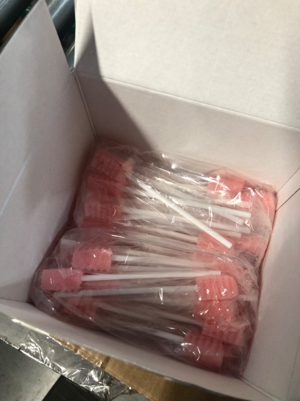 Photo 2 of (100 Pack) Disposable Oral Swabs, Sterile Dental Sponge Swabsticks Unflavored, Pink