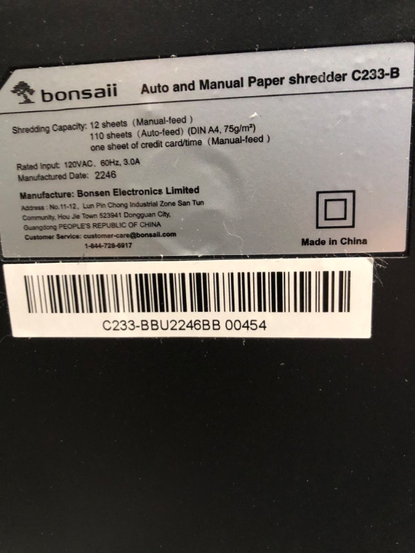 Photo 4 of Bonsaii C233-B 110-Sheet Autofeed Shredder and 24-Pack Lubricant Sheets