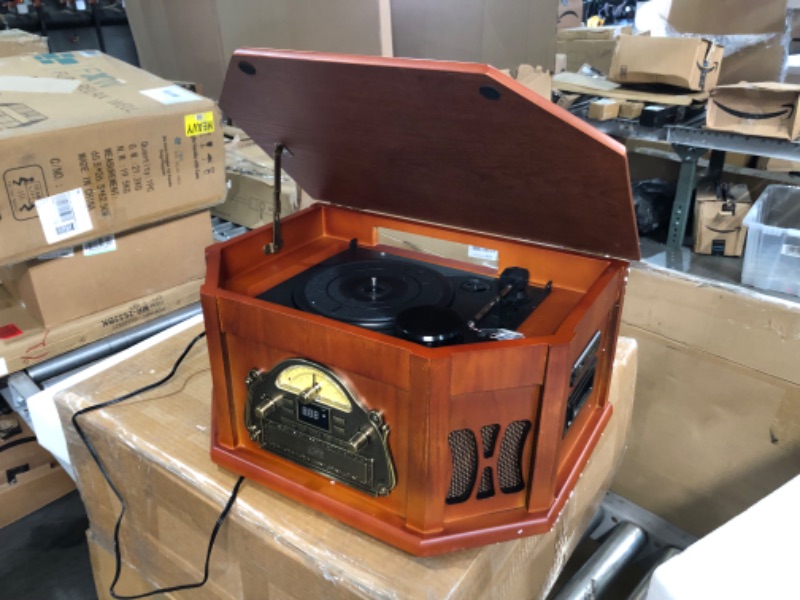 Photo 2 of ORCC 10-in-1 Record Player, Nostalgic Turntable for Vinyl Record with Bluetooth, 2 Built-in Speakers, CD, Cassette, AM/FM Radio, USB, SD Slot