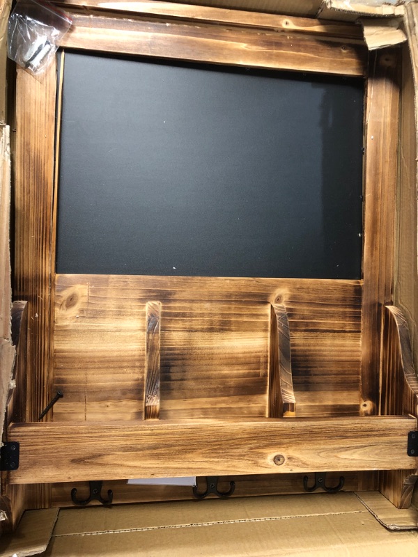 Photo 2 of (READ NOTES) MyGift Rustic Burnt Wood Wall-Mounted Entryway Chalkboard Sign Organizer 