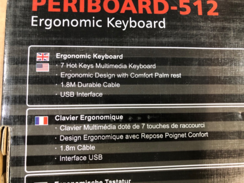 Photo 4 of Perixx Periboard-512 Ergonomic Split Keyboard - Natural Ergonomic Design - Black - Bulky Size 19.09"x9.29"x1.73", US English Layout Wired Black Keyboard