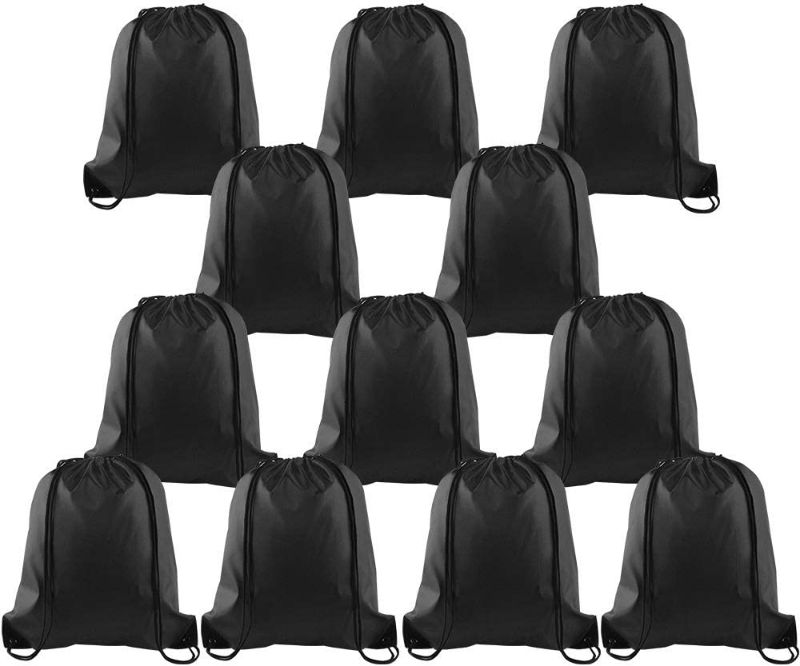 Photo 1 of 12 Pcs Drawstring Backpack Bags Sport Gym Sack Cinch Bags Bulk for School Traveling and Storage (Black)