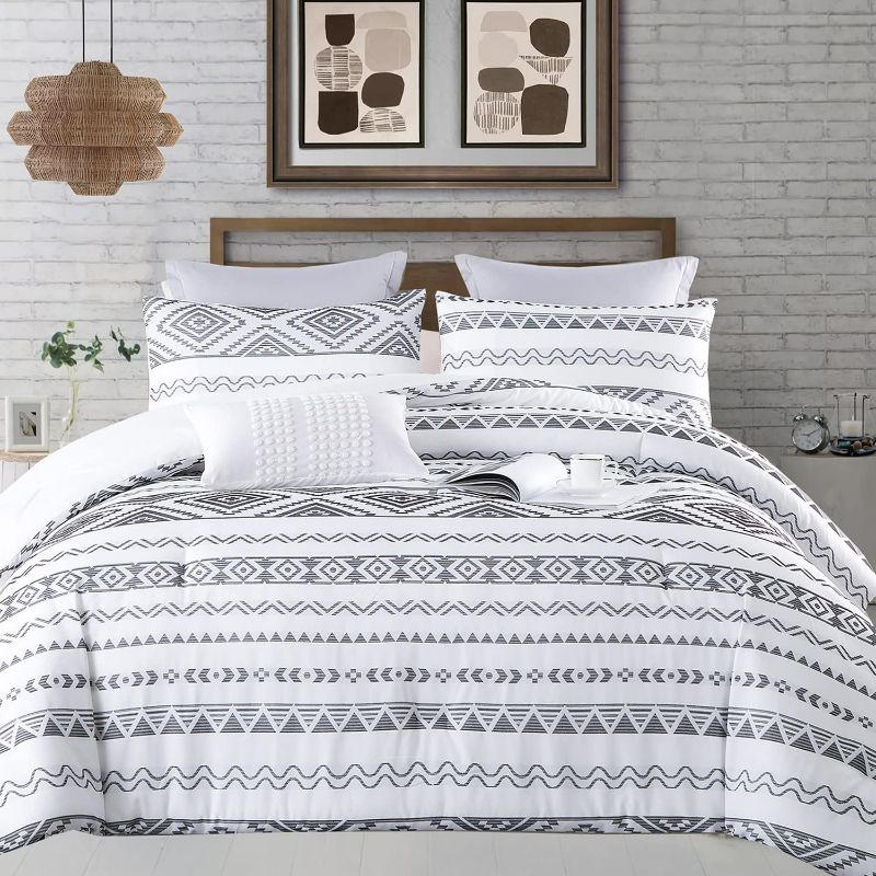 Photo 1 of  Queen Size Comforter Set- Jacquard Comforter Queen Size, Geometric Modern Farmhouse Bedding Set, 3 Pieces Lightweight Comfy Yarn-Dyed Bedding, Aztec Geometric