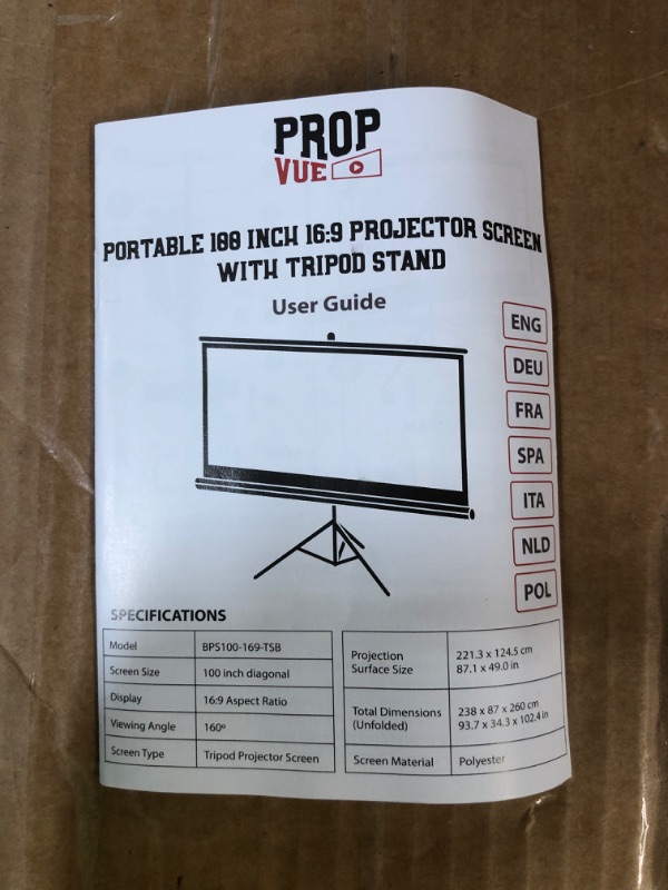 Photo 2 of Projector Screen with Stand 100 inch - Indoor and Outdoor Projection Screen for Movie or Office Presentation - 16:9 HD Premium Wrinkle-Free Tripod Screen for Projector with Carry Bag and Tight Straps Black 100 Inch 16:9 Aspect Ratio