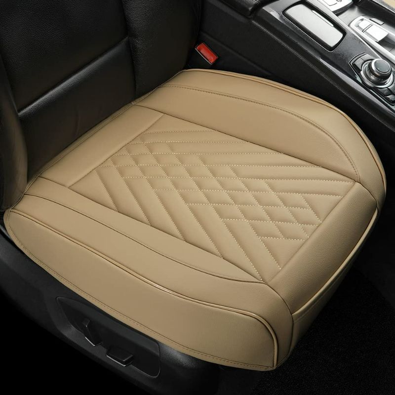 Photo 1 of 1pack Front Car Seat Cover Bottom Seat Cover, PU Leather Driver Car Seat Protector Fits 95% of Vehicles, Wrapping Around The Bottom (Beige