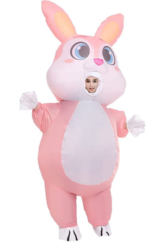 Photo 1 of Easter Full Body Pink Bunny Inflatable Costume, Full Body Air Blow-up Deluxe Halloween Costume child 7-10