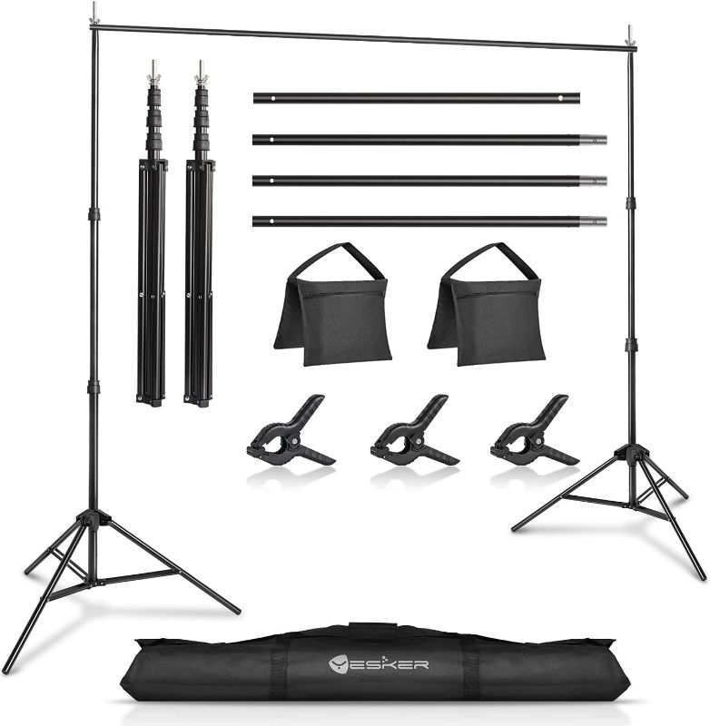 Photo 1 of Yesker Photo Video Studio 10ft Adjustable Backdrop Stand, Background Support System Kit with Carry Bag for Photography Studio Parties Wedding